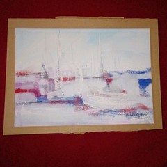 Original Signed Sailboat Harbor Painting Impressionist Nautical Marina Artwork