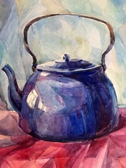 Watercolor Painting Kettle On The Table Unknown Artist Unframed Decor nAAA2795
