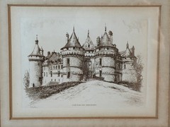 Antique Engraving Chateau de Chaumont Matted Framed By LEOPOLD ROBIN 19th c