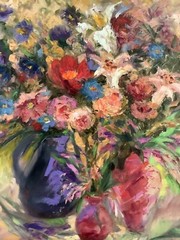 Original Framed Oil Painting 28”x22 Floral Still Life Artist Signed