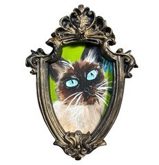 Blue Eyes Siamese Cat mini print of original painting in custom made frame