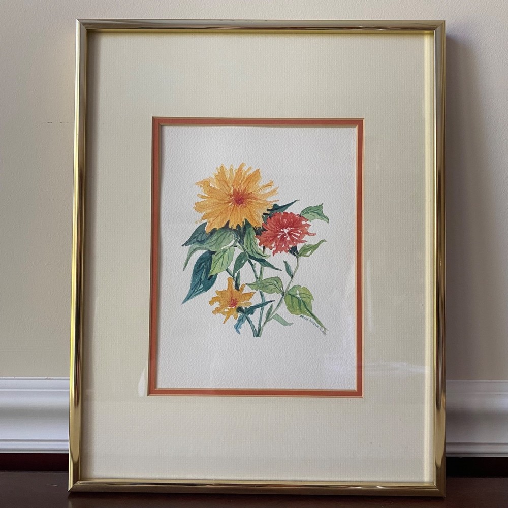 Original Watercolor Painting Flower Nature Theme Framed Signed Fran Ritchie Yost