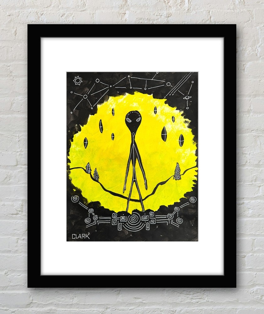 Original Abstract Alien Silhouette – 14×11″ Acrylic Painting / Mixed Media Paper