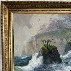 Large Robert E. Russell (Laguna Beach) Oil Painting – Big Sur Coast Seascape