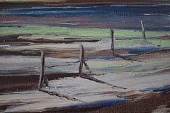 Beach at Low Tide Expansive Landscape Roland van Meerbeeck Oil Painting c1970s