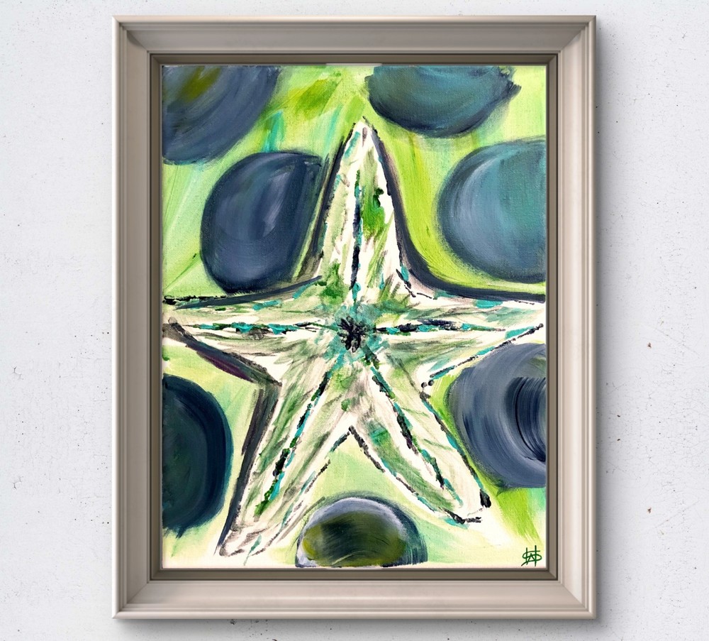 Summer sea star expressionism modern wall art painting 14X11 canvas original