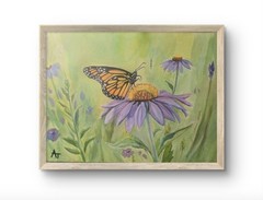 Original Hand Painted 9×12 Butterfly Bloom Art Acrylic Paper Contemporary Signed
