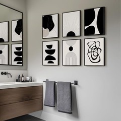 Framed Boho Abstract Wall Art, Set of 6 Modern Canvas Prints Black and White