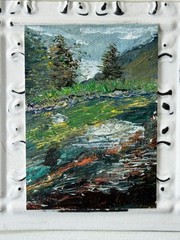 Aceo Rush in Silence Original Oil Painting palette knife design rushing river