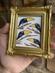 Whimsical Funny Birds Crows cute, Original Painting,framed,miniature,small,mini