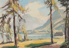 Karl Neumann oil painting painting Alpine landscape mountain lake late impressionism signed