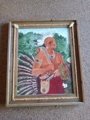 Vintage Framed Indian Chief Painting 15″X19″ 21×25 Framed Nice Quality