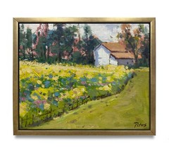 Hungryartist -Original Oil Painting of Flower Field on Canvas8x10 Framed