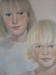 Pastel Children Portrait Girl Boy Siblings Hand-Signed
