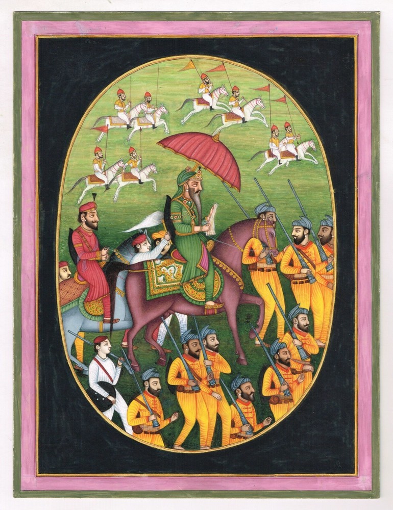 Maharaja Ranjit Singh Painting King On Horse With His Admirers 8.5×11.5Inches
