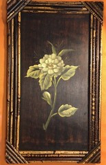 Retro Pair Mid Cent. TIKI BOHO Floral Oil Paintings Wood W/Bamboo Frames 12×20”