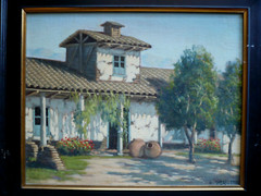 ALBERTO LOBOS, LISTED CHILEAN IMPRESSIONIST ANTIQUE LANDSCAPE VILLAGE STREET OIL