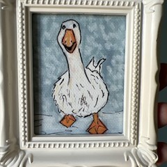 Print Of My Art Christmas Goose Winter cute,miniature Painting,small, framed