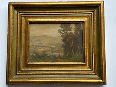 ANTIQUE IMPRESSIONISM PAINTING MASTERFUL MOUNTAIN VILLAGE CITY VIEW LANDSCAOE