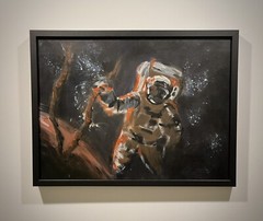 Original Astronaut Painting Dark Black Outer Space Abstract Interstellar Fan Art