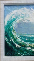 Oil original painting on canvas 10×8 inches Big wave FRAMED