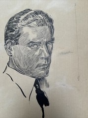 ANTIQUE ILLUSTRATION ART FOR AN ADVENTURE AT SEA CAST PORTRAIT ART DECO DRAWING