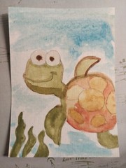 G.A.Titan Acrylic Painting IMPRESSIONISM Sea Turtle Ocean Beach Sea Scape Art