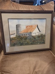 Indiana Artist William ‚Bill‘ Summers Watercolor STATE FAIR RIBBON Barn/Silo