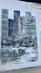 Original Hand-Painted Oil Painting-Central Park Winter Landscape &NYC Skyline