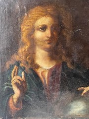 RARE 17th ITALIAN SCHOOL – OIL CANVAS PAINTING – SALVATOR MUNDI