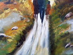 No: 6 Oil Painting Artwork Frame Landscape Forest Lake Sunset People