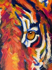 Colorful Abstract Tiger Painting Original Animal Wall Art 11×14 Canvas Decor CP