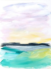 Original Abstract Sunset 9×12 Landscape Painting Pink Wall Art Living Room