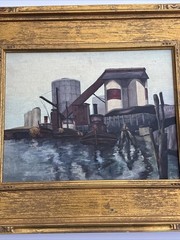 MAURICE SILBER PAINTING INDUSTRIAL WPA MARINA FACTORY NAUTICAL PORT FAMOUS OIL