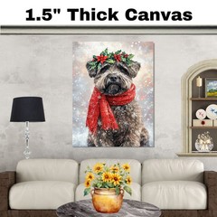 Christmas Bouvier des Flandres with Holly Wreath Canvas Art for Winter Holiday