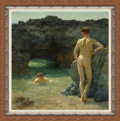 Vintage Hand‑Painted Canvas Oil Painting Classical Male Men Vintage Coastal Art