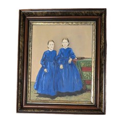 Vintage 1950s Painting on Canvas Artist Board in Antique Victorian Walnut Frame