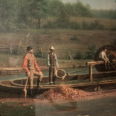Grandpa 1899’s Amish Apple Cider Scene Antique Litho Painting 46.5″W x 30.5″L