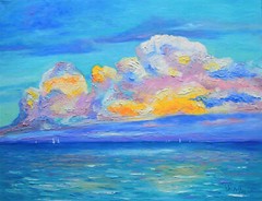 Sailboat Oil Painting Original Sunset Sky Canvas Seascape Art Collector Gift