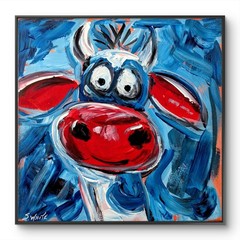 Cow Original Painting 12×12 Canvas Funny Art Abstract Farmhouse Animal SWhite