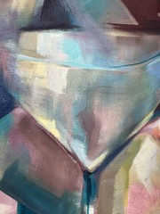 ZORA STEENSON CUBIST WINE FRUIT STILL LIFE ABSTRACT MID CENTURY MCM OIL PAINTING