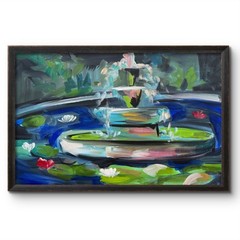 EVENING LILY POND & FOUNTAIN NIGHT GARDEN 14×11 IMPRESSIONISTIC INTERIOR DESIGN