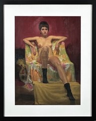 Vintage Realist Female Nude Portrait, Framed (c. 1965, Oil on Canvas Paper)