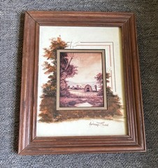 Vintage 9”x11” Johnye Cruse Oil Landscape Painting 1996 Barn Homestead Wall Art