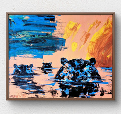 Original Hippo 11×14 Acrylic Canvas Abstract Signed Vibrant Contemporary Art 112