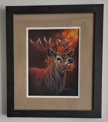 original artwork pastel painting of Red Deer Stag in Autumn light.