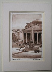 „Il Pantheon“ original watercolor of the Pantheon in Rome by E. Martino -Italian