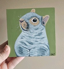 Gray Squirrel Original Painting Oil on Wood Panel Art Home Decor Signed Artwork