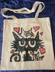 NEW NOT ACEO CANVAS LOVE MY FAMILY CAT TOTE BAG 15×15 “ 2000-now