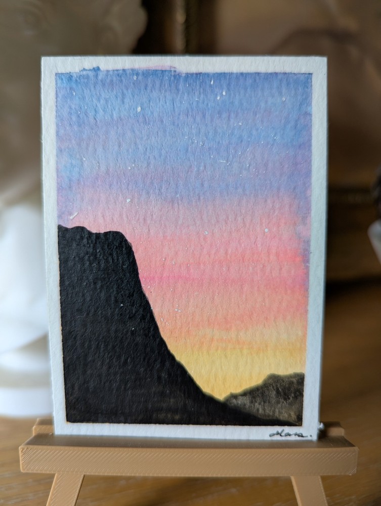 ACEO ATC original hand painted art card, watercolor wax sealed 300g cotton paper